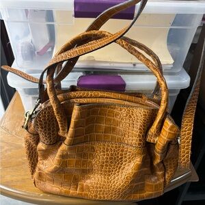 Patricia Nash Brown Croc-Embossed Shoulder Bag